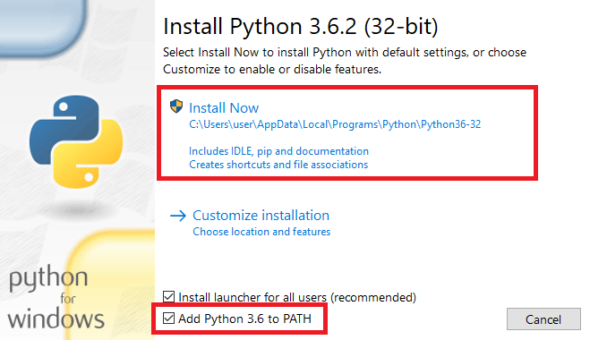 Install Python 3 and add to PATH